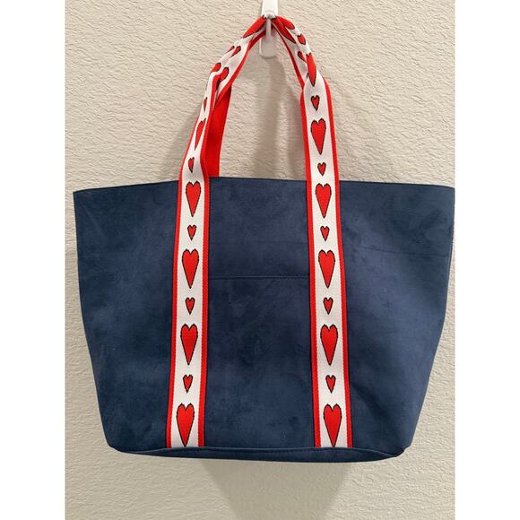 NWT BRIGHTON Limited Edition Velveteen Love Tote Bag Navy Blue - Picture 4 of 5